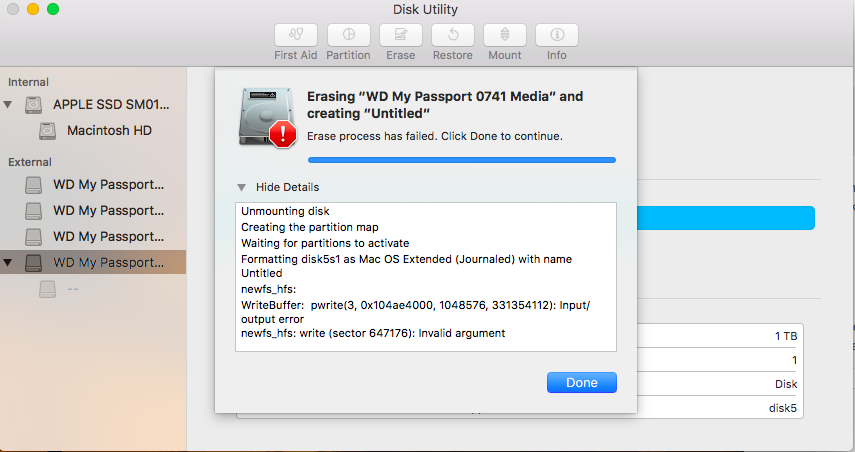wd my passport external hard drive format for mac failed